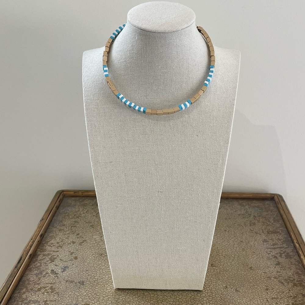 Roxanne Assoulin Blue, White and Gold Choker Necklace